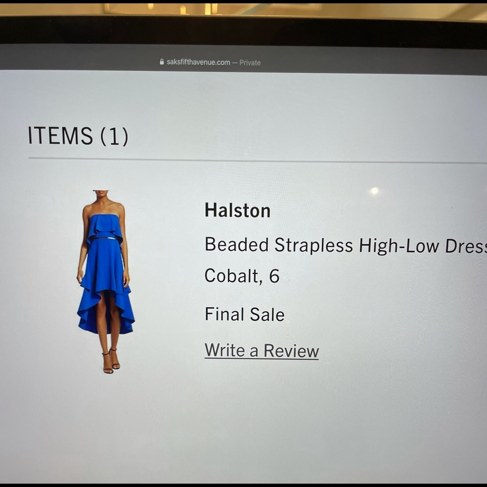 Halston hi-low dress.